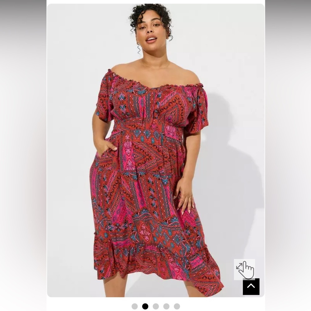 NWT Torrid Womens Challis Off-Shoulder patchwork Dress size 2 2XL plus colorful